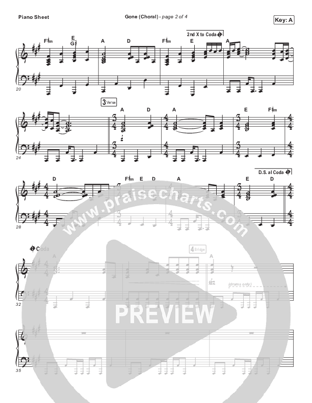 Gone (Choral Anthem SATB) Piano Sheet (Elevation Worship / Arr. Luke Gambill)