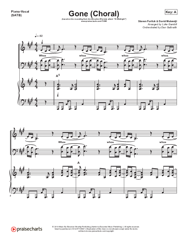 Gone (Choral Anthem SATB) Piano/Vocal (SATB) (Elevation Worship / Arr. Luke Gambill)