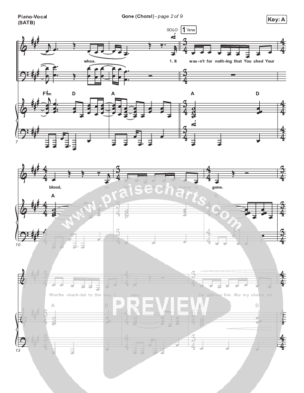 Gone (Choral Anthem SATB) Piano/Vocal (SATB) (Elevation Worship / Arr. Luke Gambill)