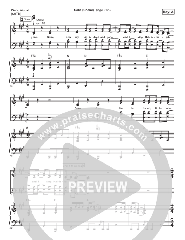 Gone (Choral Anthem SATB) Piano/Vocal (SATB) (Elevation Worship / Arr. Luke Gambill)