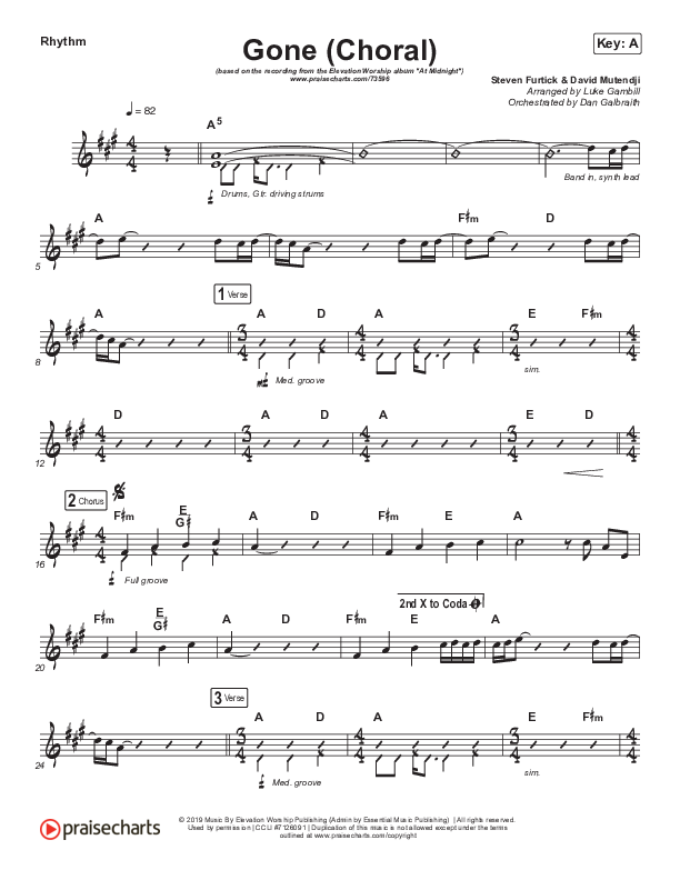 Gone (Choral Anthem SATB) Rhythm Chart (Elevation Worship / Arr. Luke Gambill)