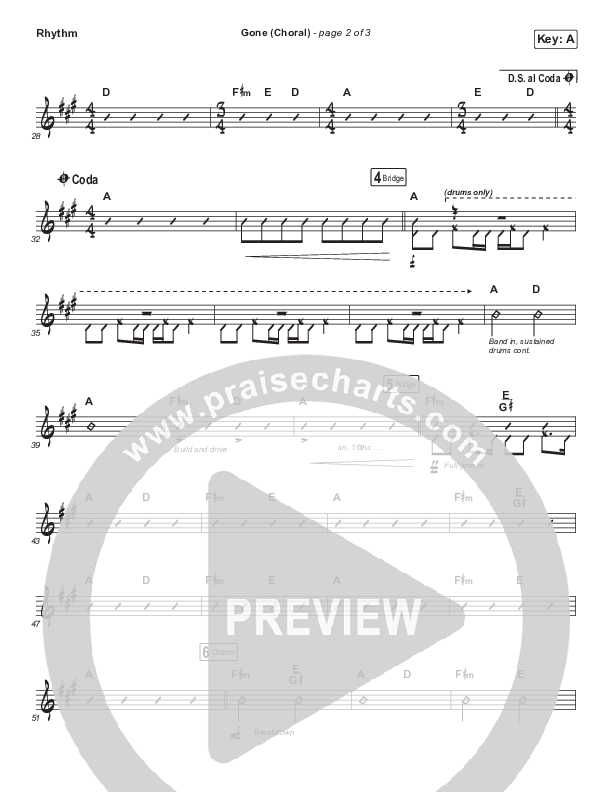 Gone (Choral Anthem SATB) Rhythm Chart (Elevation Worship / Arr. Luke Gambill)