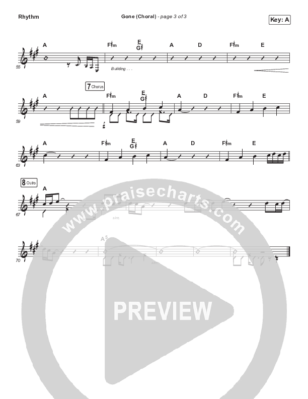 Gone (Choral Anthem SATB) Rhythm Chart (Elevation Worship / Arr. Luke Gambill)