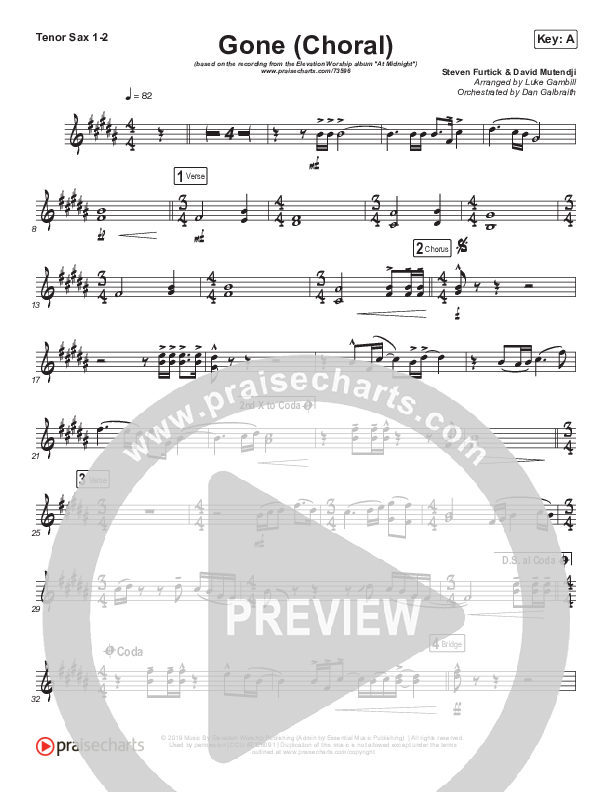 Gone (Choral Anthem SATB) Tenor Sax 1/2 (Elevation Worship / Arr. Luke Gambill)