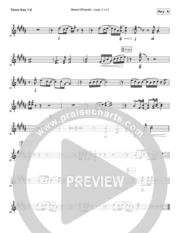 Gone (Choral Anthem SATB) Tenor Sax 1/2 (Elevation Worship / Arr. Luke Gambill)