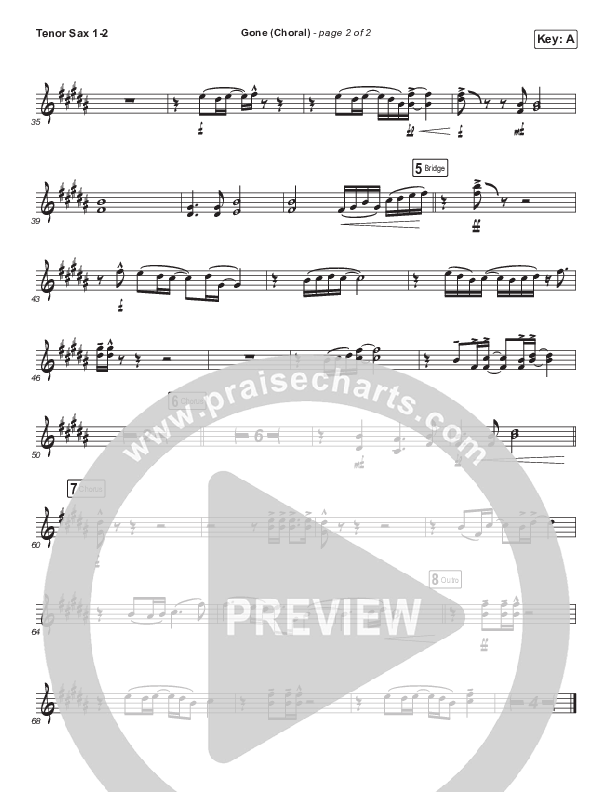 Gone (Choral Anthem SATB) Tenor Sax 1/2 (Elevation Worship / Arr. Luke Gambill)