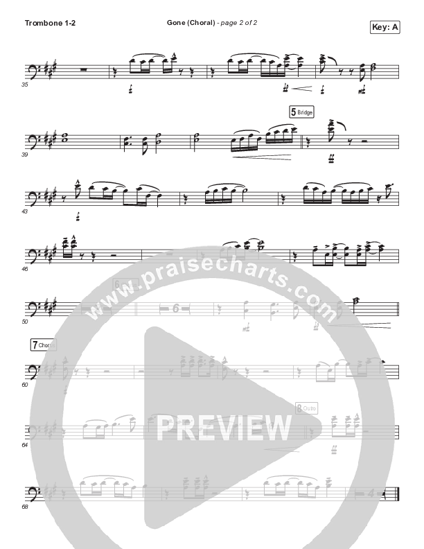 Gone (Choral Anthem SATB) Trombone 1/2 (Elevation Worship / Arr. Luke Gambill)