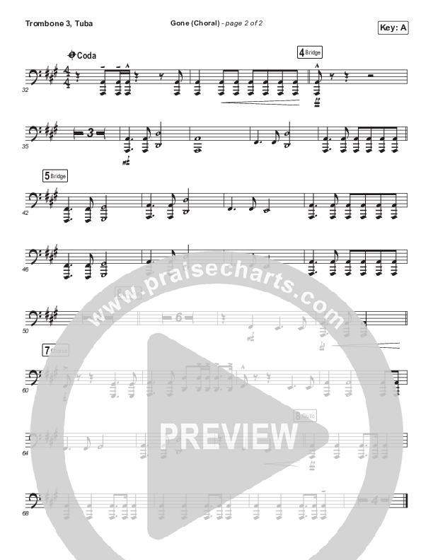 Gone (Choral Anthem SATB) Trombone 3/Tuba (Elevation Worship / Arr. Luke Gambill)