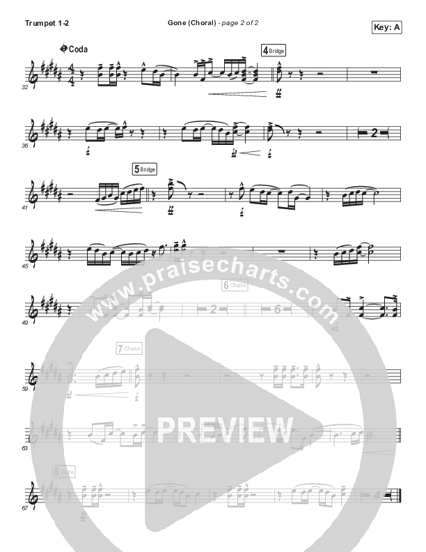 Gone (Choral Anthem SATB) Trumpet 1,2 (Elevation Worship / Arr. Luke Gambill)