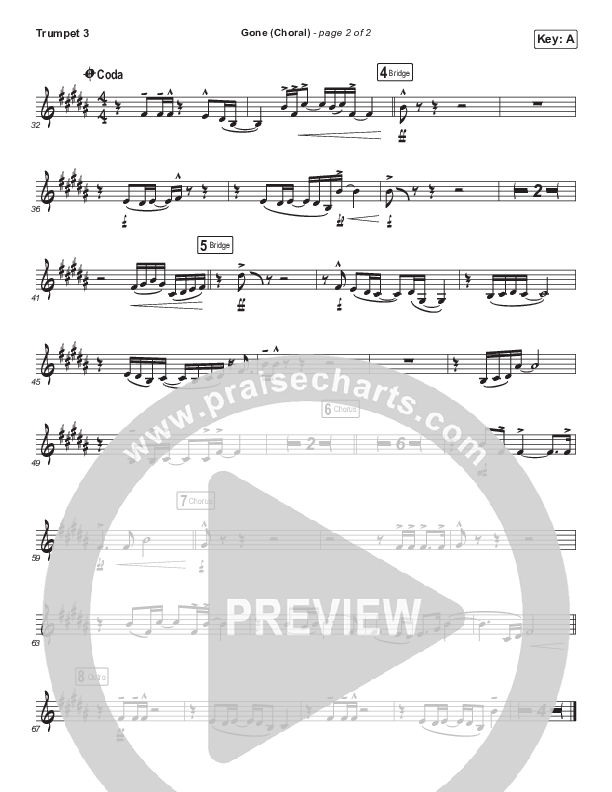 Gone (Choral Anthem SATB) Trumpet 3 (Elevation Worship / Arr. Luke Gambill)