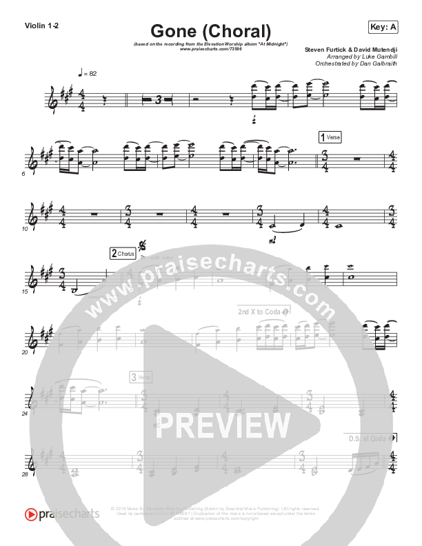 Gone (Choral Anthem SATB) Violin 1/2 (Elevation Worship / Arr. Luke Gambill)