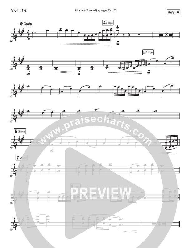 Gone (Choral Anthem SATB) Violin 1/2 (Elevation Worship / Arr. Luke Gambill)