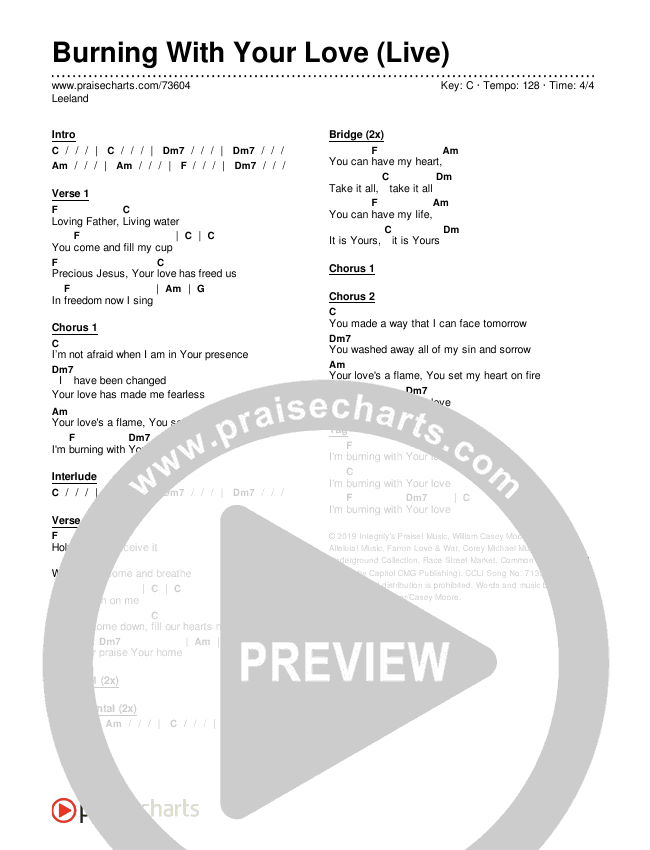 Burning With Your Love (Live) Chords & Lyrics (Leeland)