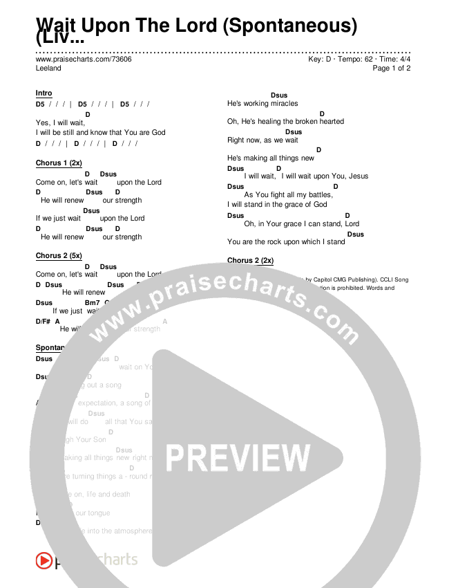 Wait Upon The Lord (Spontaneous) (Live) Chords & Lyrics (Leeland)