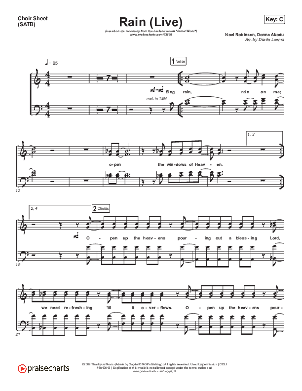 Rain (Live) Choir Sheet (SATB) (Leeland / Noel Robinson)