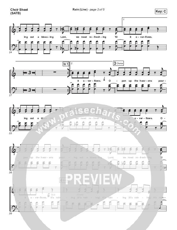 Rain (Live) Choir Sheet (SATB) (Leeland / Noel Robinson)