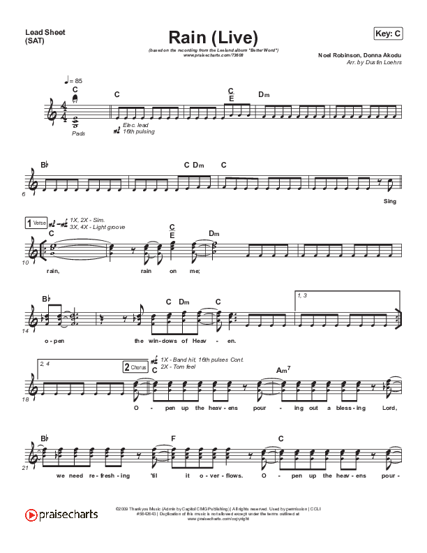 Rain (Live) Lead Sheet (SAT) (Leeland / Noel Robinson)