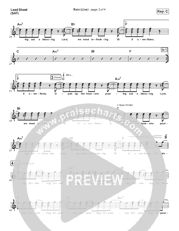 Rain (Live) Lead Sheet (SAT) (Leeland / Noel Robinson)