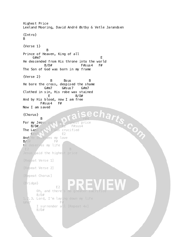 Highest Price (Live) Chords PDF (Leeland) PraiseCharts