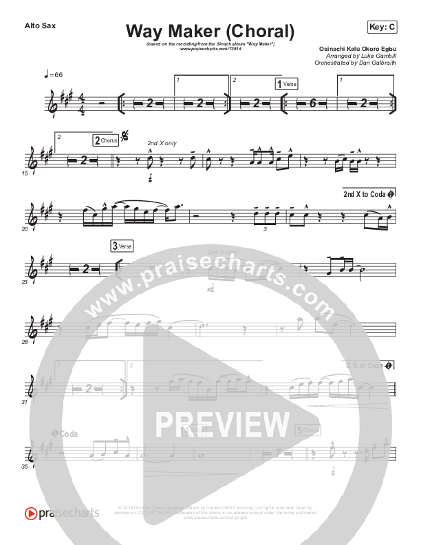 Way Maker (Choral Anthem SATB) Alto Sax (Sinach / Arr. Luke Gambill)