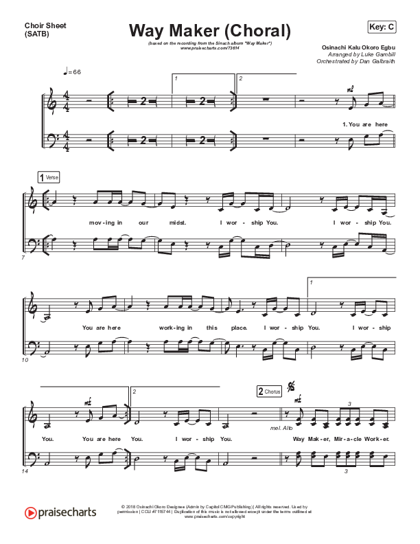 Way Maker (Choral Anthem SATB) Choir Vocals (SATB) (Sinach / Arr. Luke Gambill)