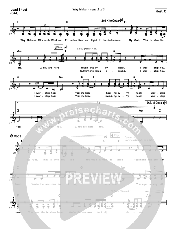 Way Maker (Choral Anthem SATB) Lead Sheet (SAT) (Sinach / Arr. Luke Gambill)