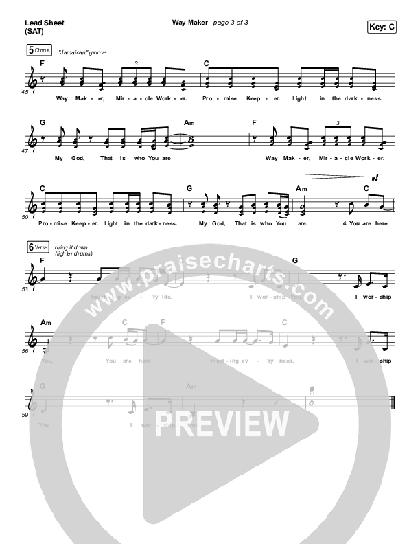 Way Maker (Choral Anthem SATB) Lead Sheet (SAT) (Sinach / Arr. Luke Gambill)