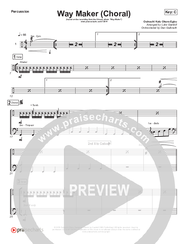 Way Maker (Choral Anthem SATB) Percussion (Sinach / Arr. Luke Gambill)