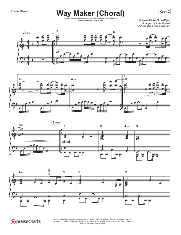 Way Maker (Choral Anthem SATB) Piano Sheet (Sinach / Arr. Luke Gambill)