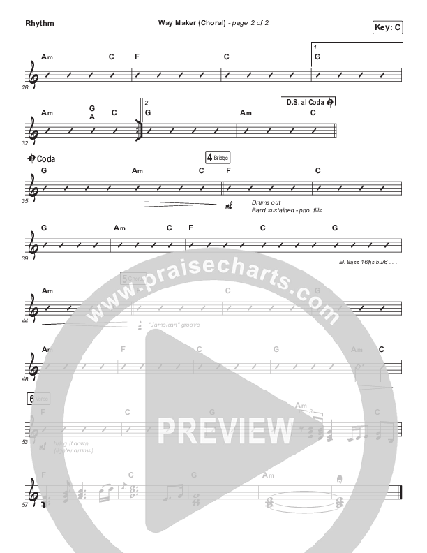 Way Maker (Choral Anthem SATB) Rhythm Chart (Sinach / Arr. Luke Gambill)