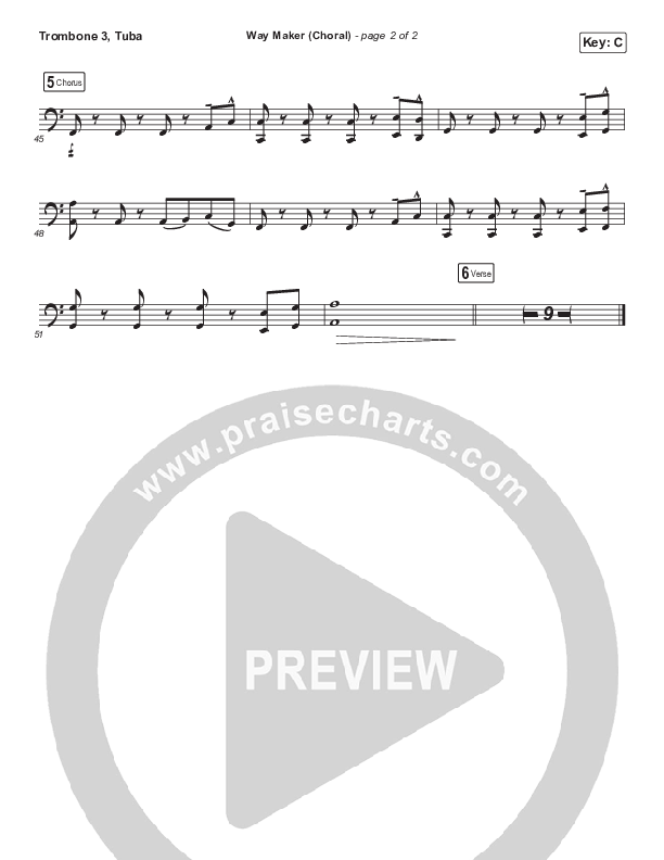 Way Maker (Choral Anthem SATB) Trombone 3/Tuba (Sinach / Arr. Luke Gambill)
