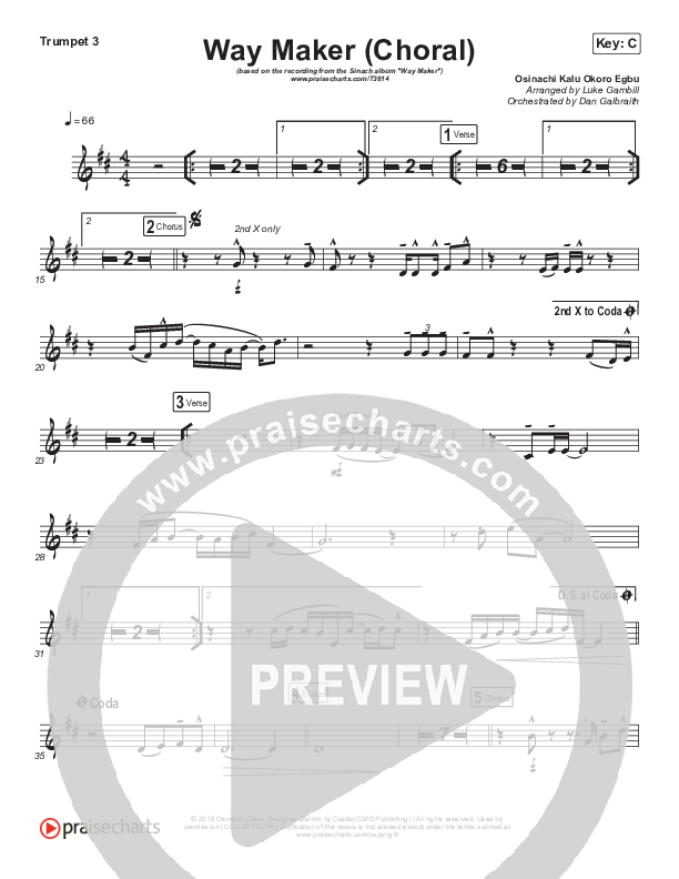 Way Maker (Choral Anthem SATB) Trumpet 3 (Sinach / Arr. Luke Gambill)