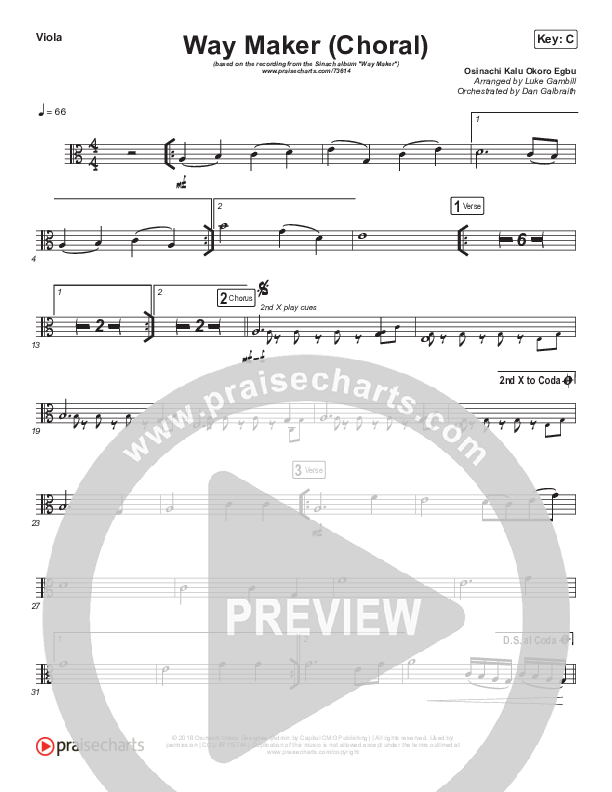 Way Maker (Choral Anthem SATB) Viola (Sinach / Arr. Luke Gambill)