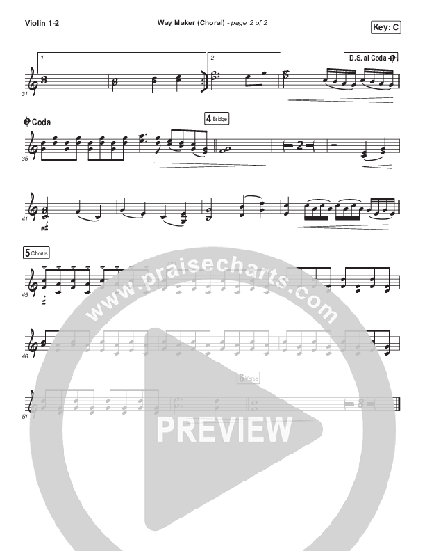 Way Maker (Choral Anthem SATB) Violin 1/2 (Sinach / Arr. Luke Gambill)