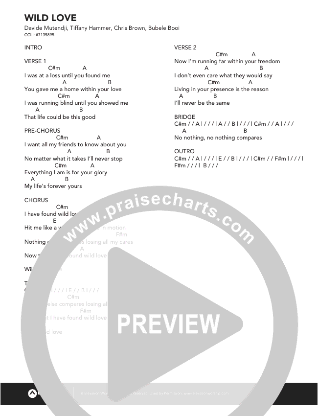 Wild Love Chords (Elevation Rhythm) PraiseCharts