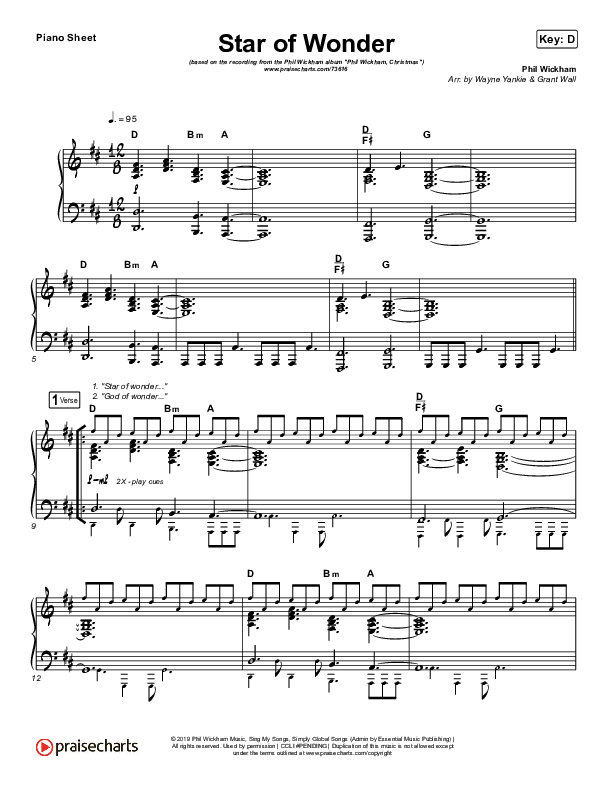 Star Of Wonder Piano Sheet (Phil Wickham)