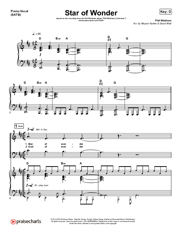 Star Of Wonder Piano/Vocal (SATB) (Phil Wickham)