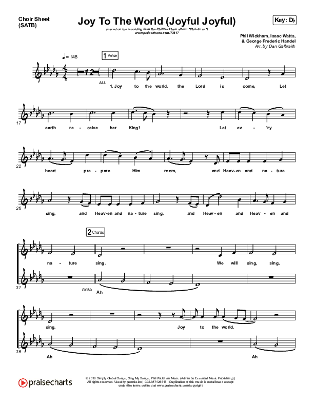 Joy To The World (Joyful Joyful) Choir Sheet (SATB) (Phil Wickham)