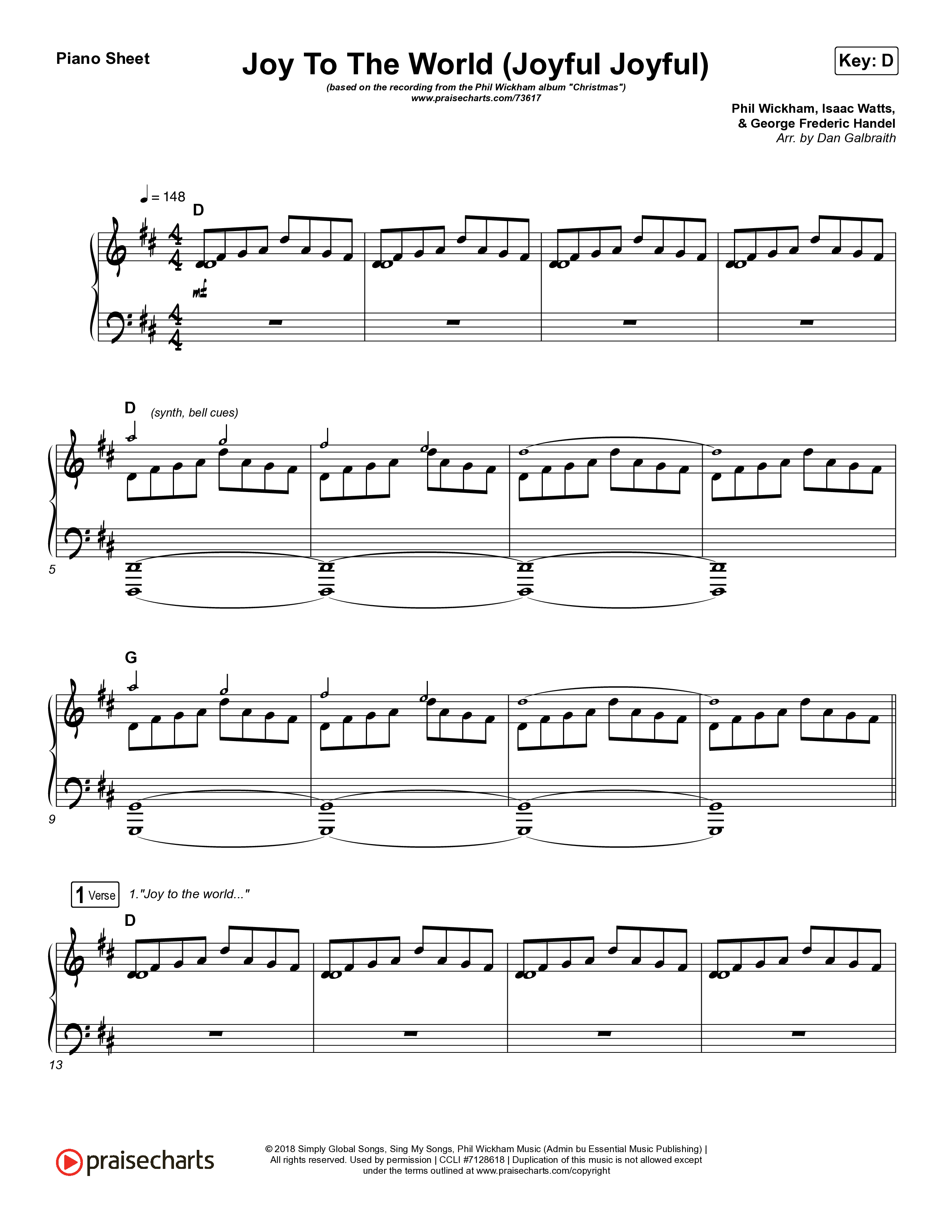 Joy To The World (Joyful Joyful) Piano Sheet (Phil Wickham)