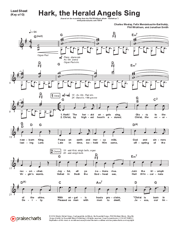 Hark The Herald Angels Sing Lead Sheet (Melody) (Phil Wickham)
