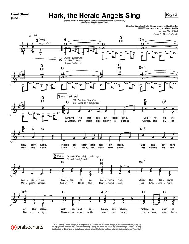 Hark The Herald Angels Sing Lead Sheet (SAT) (Phil Wickham)