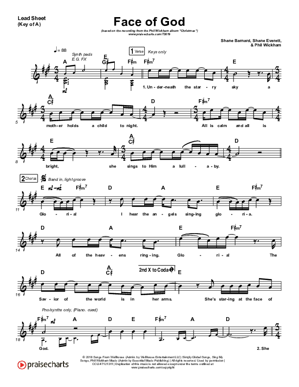 Face Of God Lead Sheet (Melody) (Phil Wickham)