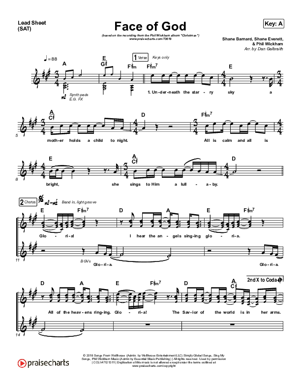 Face Of God Lead Sheet (SAT) (Phil Wickham)