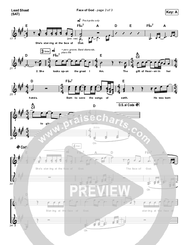 Face Of God Lead Sheet (SAT) (Phil Wickham)