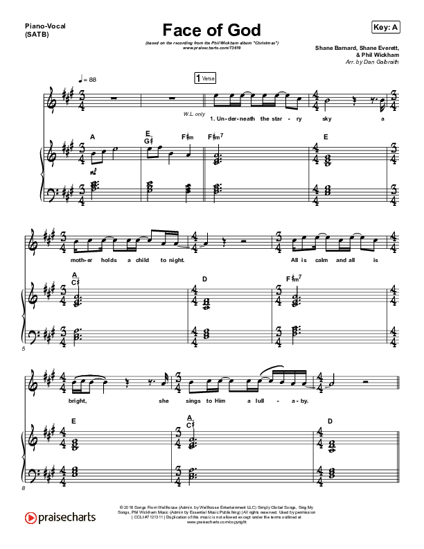 Face Of God Piano/Vocal (SATB) (Phil Wickham)