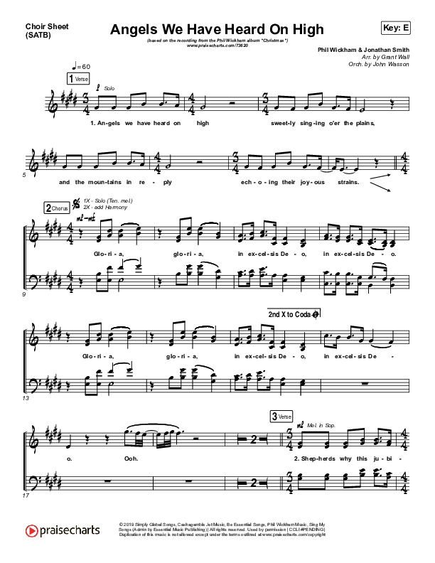 Angels We Have Heard On High Choir Vocals (SATB) (Phil Wickham)
