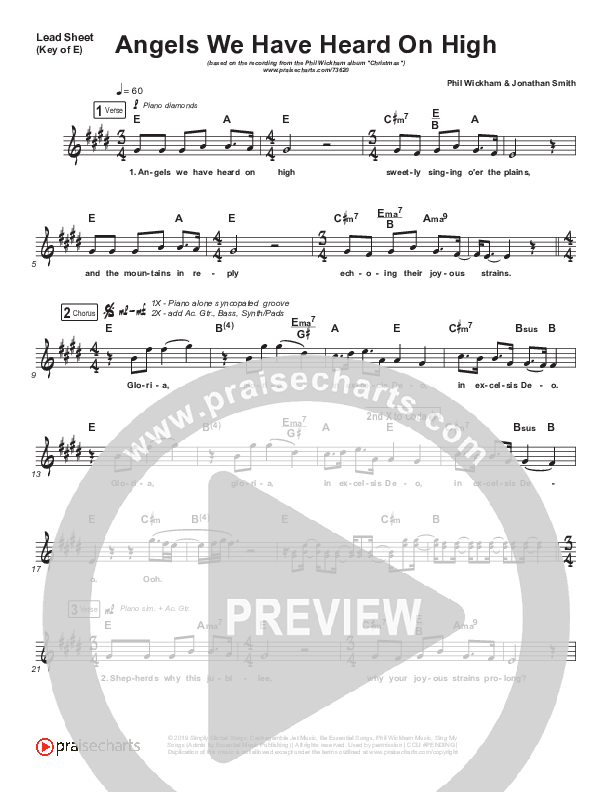Angels We Have Heard On High Lead Sheet (Melody) (Phil Wickham)