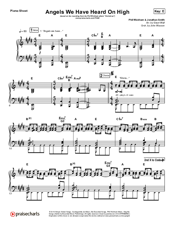 Angels We Have Heard On High Piano Sheet (Phil Wickham)