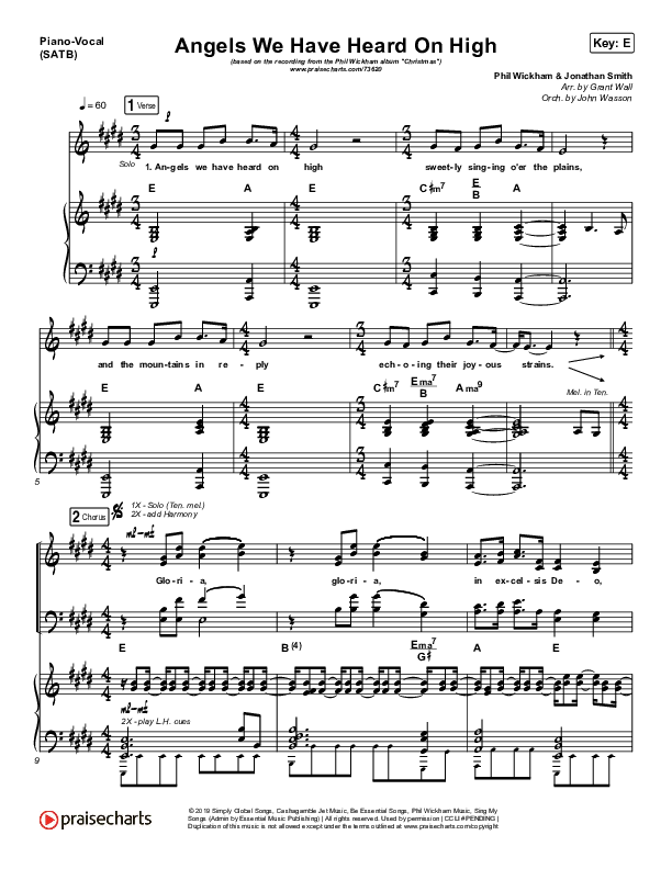 Angels We Have Heard On High Piano/Vocal (SATB) (Phil Wickham)