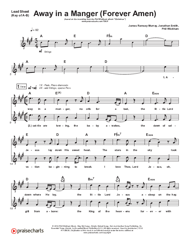 Away In A Manger (Forever Amen) Lead Sheet (Melody) (Phil Wickham)